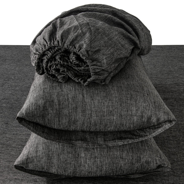 Homeroots Four Piece Onyx Linen Sheet Set Onyx Linen 520723