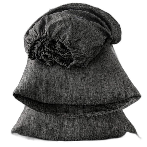 Homeroots Four Piece Onyx Linen Sheet Set Onyx Linen 520723