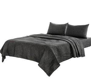 Homeroots Four Piece Onyx Linen Sheet Set Onyx Linen 520723