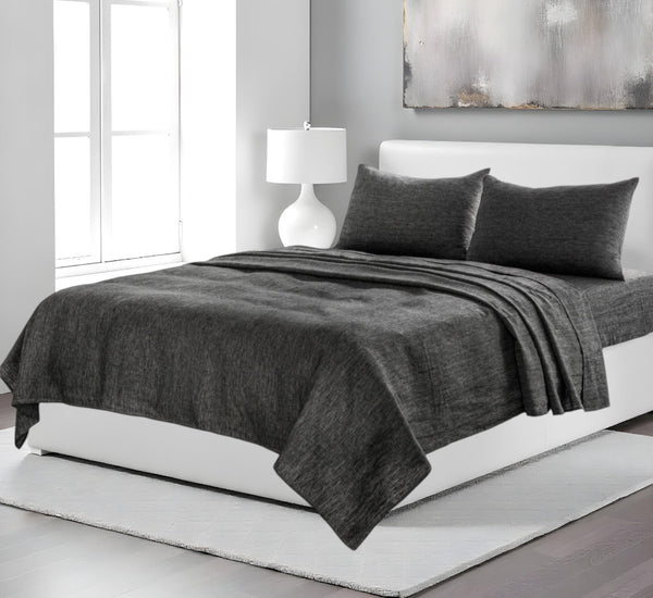Homeroots Four Piece Onyx Linen Sheet Set Onyx Linen 520723
