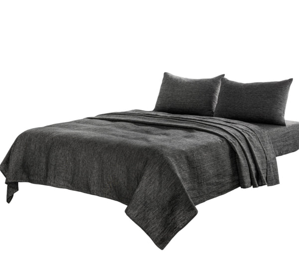 Homeroots Four Piece Onyx Linen Sheet Set Onyx Linen 520724