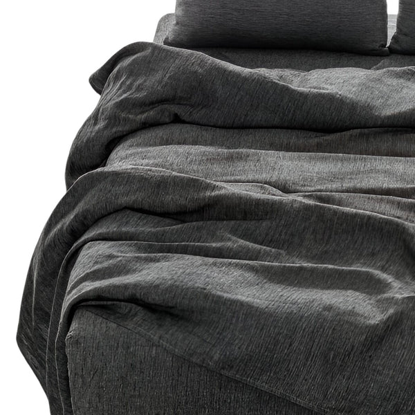 Homeroots Four Piece Onyx Linen Sheet Set Onyx Linen 520726