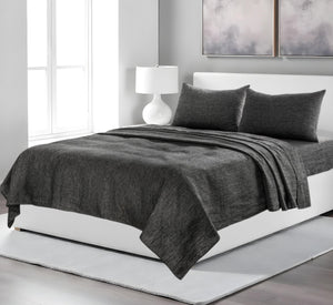 Homeroots Four Piece Onyx Linen Sheet Set Onyx Linen 520726