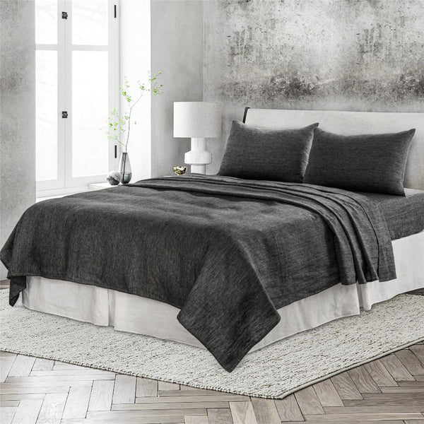 Homeroots Four Piece Onyx Linen Sheet Set Onyx Linen 520727