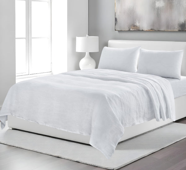 Homeroots Four Piece White Linen Twin Sheet Set White Linen 520728