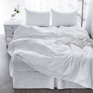 Homeroots Four Piece White Linen Full Double Sheet Set  Linen 520729