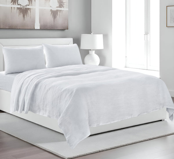 Homeroots Four Piece White Linen Queen Sheet Set White Linen 520730