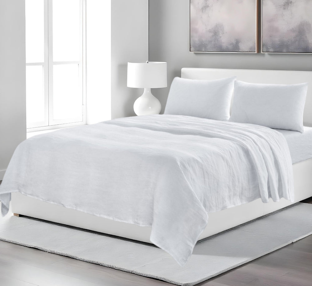 Homeroots Four Piece White Linen Sheet Set White Linen 520732