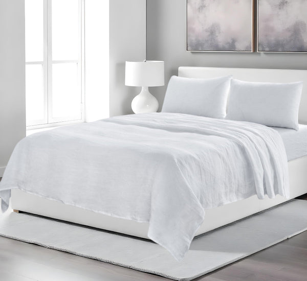 Homeroots Four Piece White Linen Sheet Set White Linen 520732