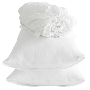 HomeRoots Four Piece Linen Twin Sheet Set - Breathable, Moisture-Wicking Comfort for a Stylish Bedroom Retreat Soft White 520733