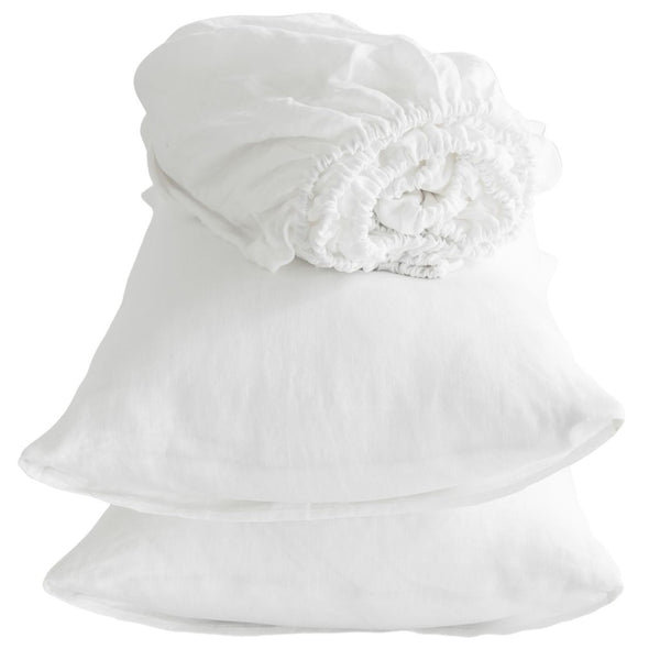 HomeRoots Four Piece Linen Twin Sheet Set - Breathable, Moisture-Wicking Comfort for a Stylish Bedroom Retreat Soft White 520733