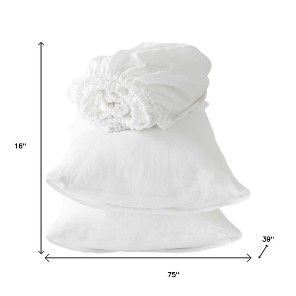 HomeRoots Four Piece Linen Twin Sheet Set - Breathable, Moisture-Wicking Comfort for a Stylish Bedroom Retreat Soft White 520733
