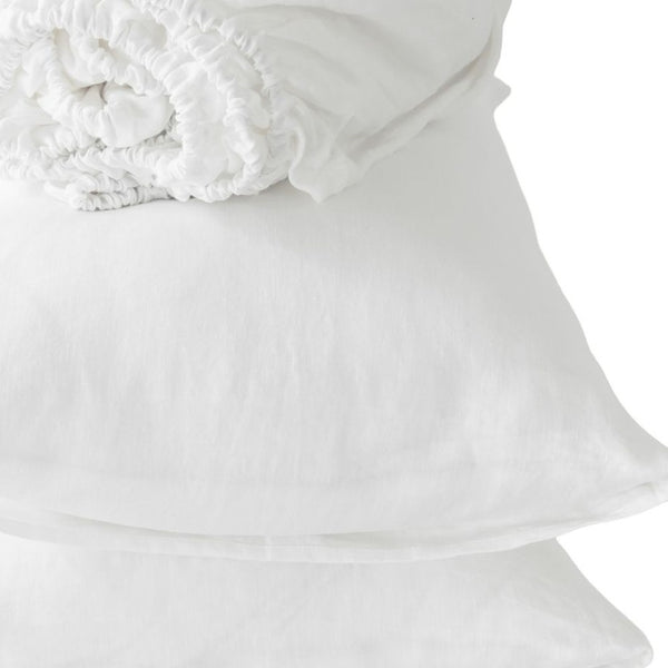HomeRoots Four Piece Linen Twin Sheet Set - Breathable, Moisture-Wicking Comfort for a Stylish Bedroom Retreat Soft White 520733