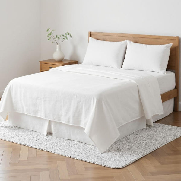 HomeRoots Four Piece Linen Twin Sheet Set - Breathable, Moisture-Wicking Comfort for a Stylish Bedroom Retreat Soft White 520733