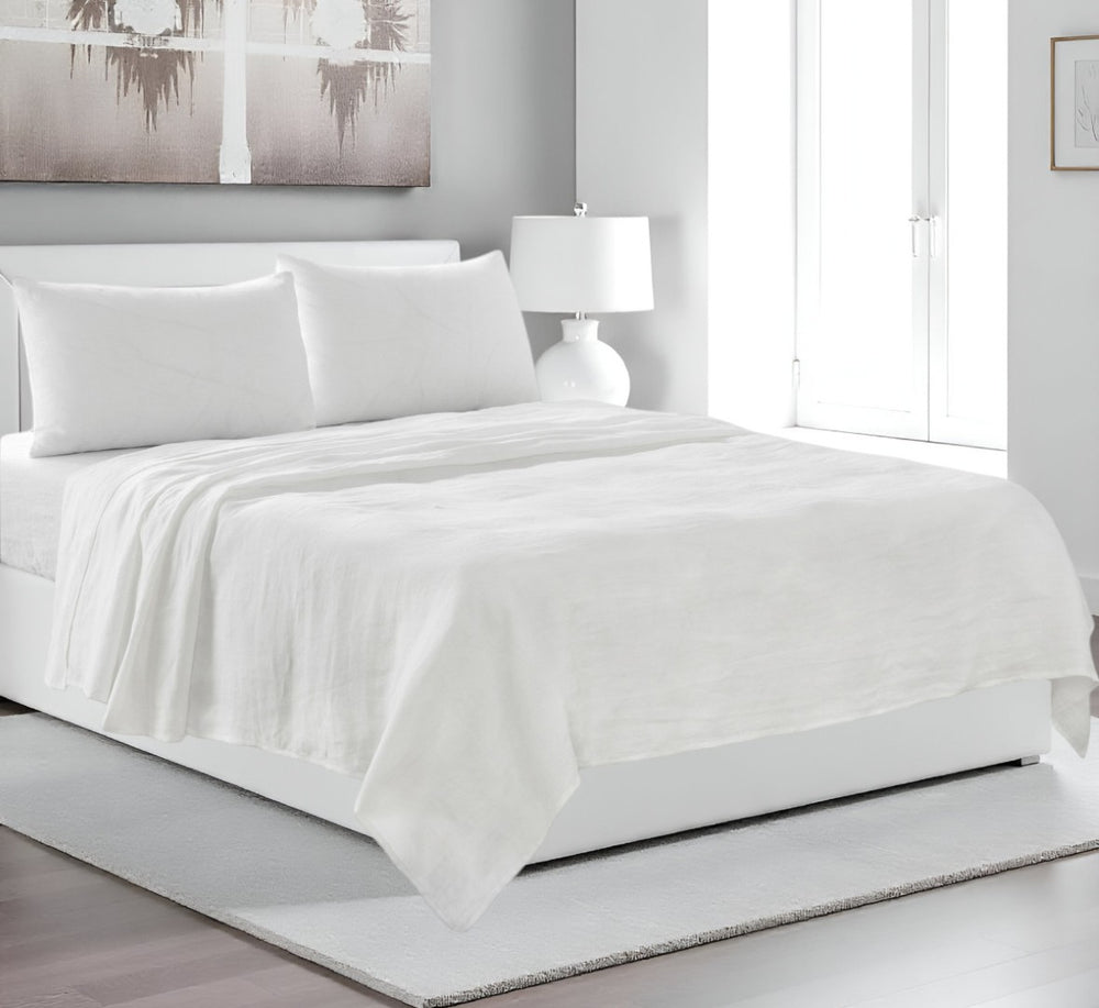 HomeRoots Four Piece Linen Queen Sheet Set - Luxuriously Soft, Breathable Bedding for Comfort & Style Soft White 520735
