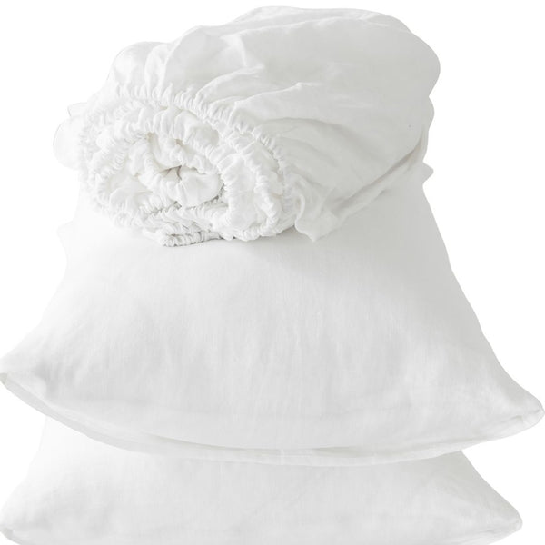 Homeroots Four Piece Ivory Linen Sheet Set Soft White Linen 520736