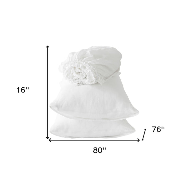 Homeroots Four Piece Ivory Linen Sheet Set Soft White Linen 520736