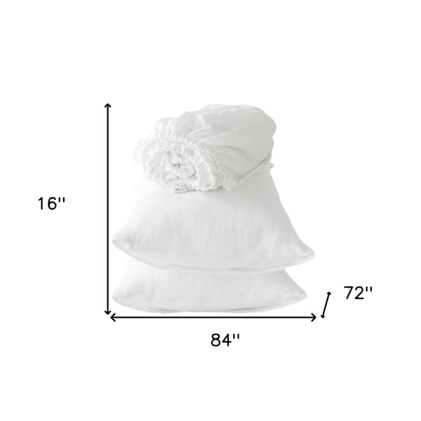 Homeroots Four Piece Ivory Linen Sheet Set Soft White Linen 520737