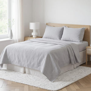 HomeRoots Light Linen Full Double Flat Sheet - Luxuriously Soft, Breathable Comfort for a Stylish Sleep Experience Cloud 520742