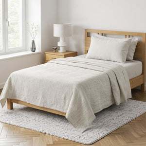 HomeRoots Light Linen Twin Flat Sheet - Luxuriously Soft, Breathable Comfort for a Relaxed, Stylish Bedroom Greige 520744