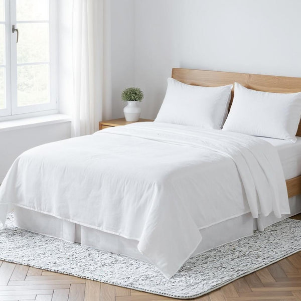 HomeRoots Light Linen Full Double Flat Sheet - Luxuriously Soft, Breathable Comfort for a Stylish Sleep Experience White 520757