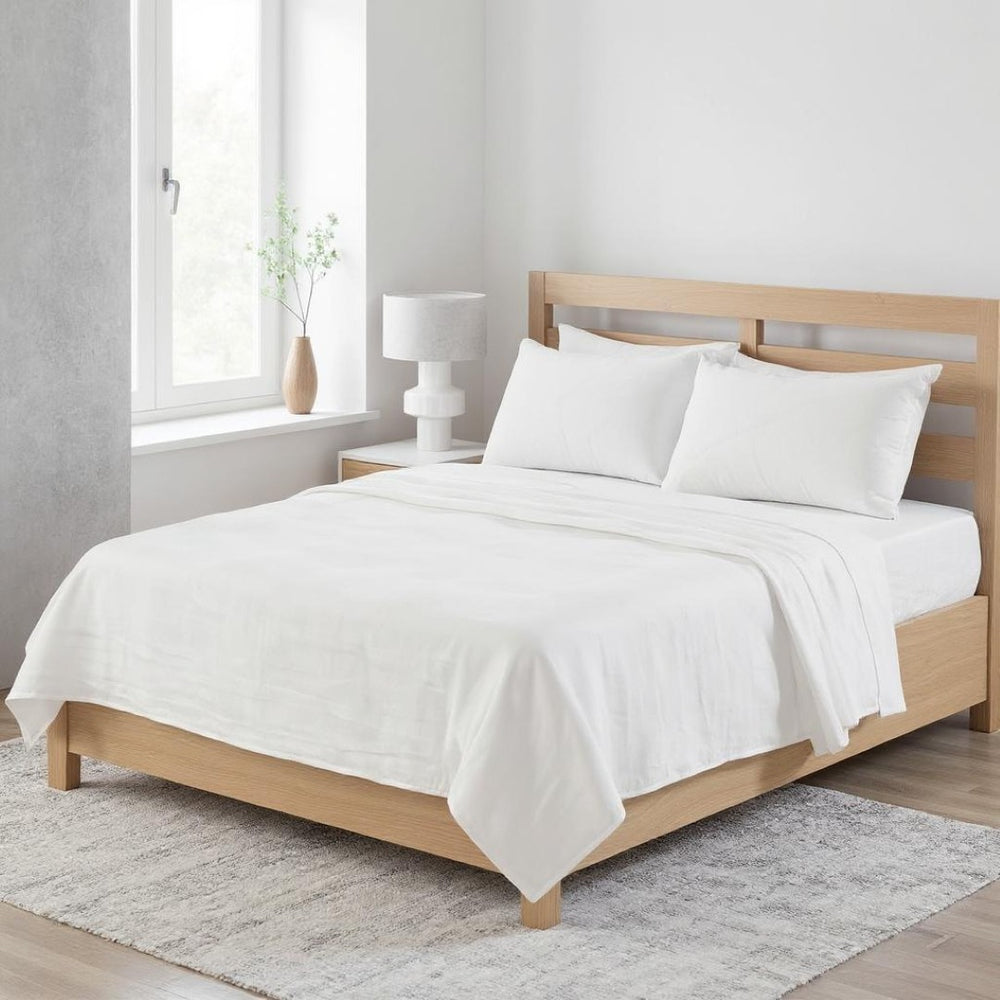 HomeRoots Ivory Linen Flat Sheet - Luxurious Softness, Breathable Comfort & Timeless Style for Your Bedding 520760