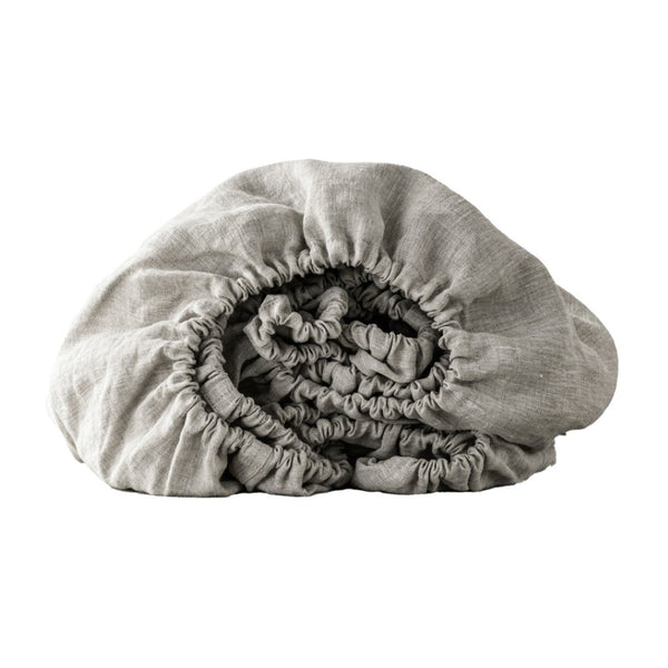 HomeRoots Light Gray Linen Fitted Sheet for Full/Double Beds - Breathable, Soft, and Elegant Comfort Upgrade 520772