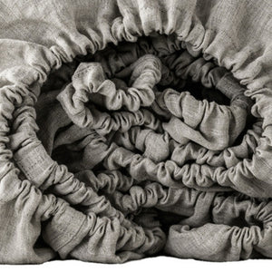 Homeroots Light Gray Linen Queen Fitted Sheet Greige Linen 520773