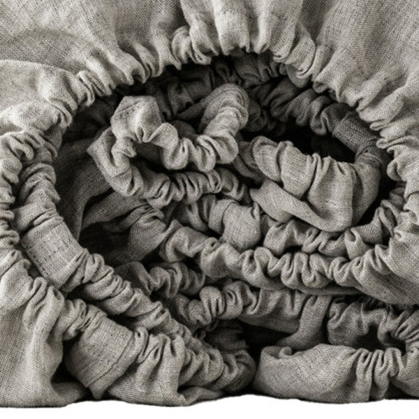 Homeroots Light Gray Linen Queen Fitted Sheet Greige Linen 520773