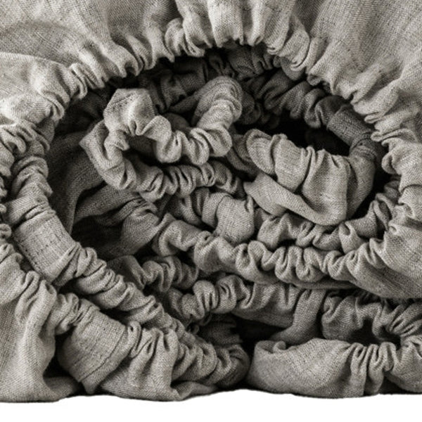 Homeroots Light Gray Linen King Fitted Sheet Greige Linen 520774