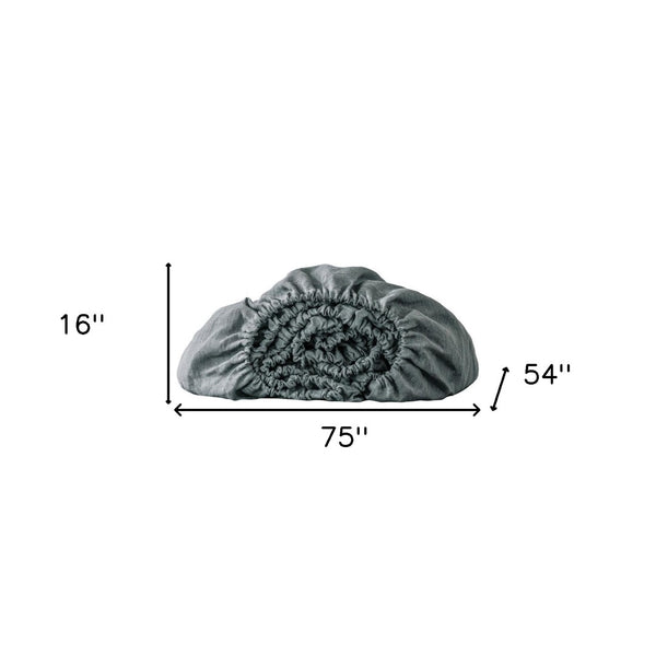 HomeRoots Slate Gray Linen Full Double Fitted Sheet - Breathable, Moisture-Wicking Comfort for Year-Round Sleep 520777