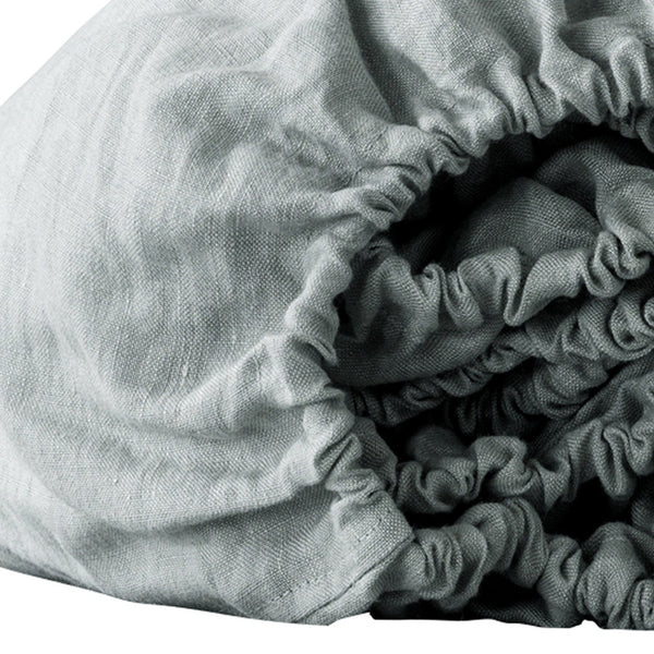 Homeroots Blue Linen California King Fitted Sheet  Linen 520785