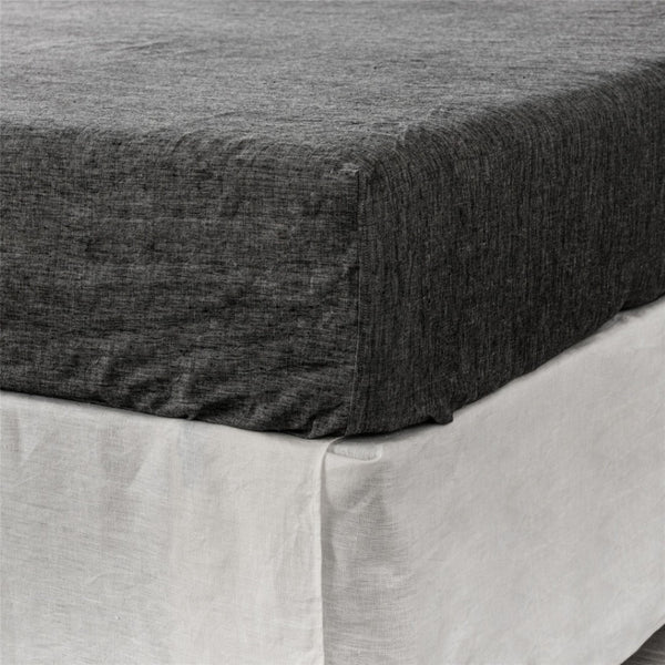 HomeRoots Onyx Linen Twin Fitted Sheet - Luxurious, Breathable, and Durable Bedding for Ultimate Comfort & Style 520786