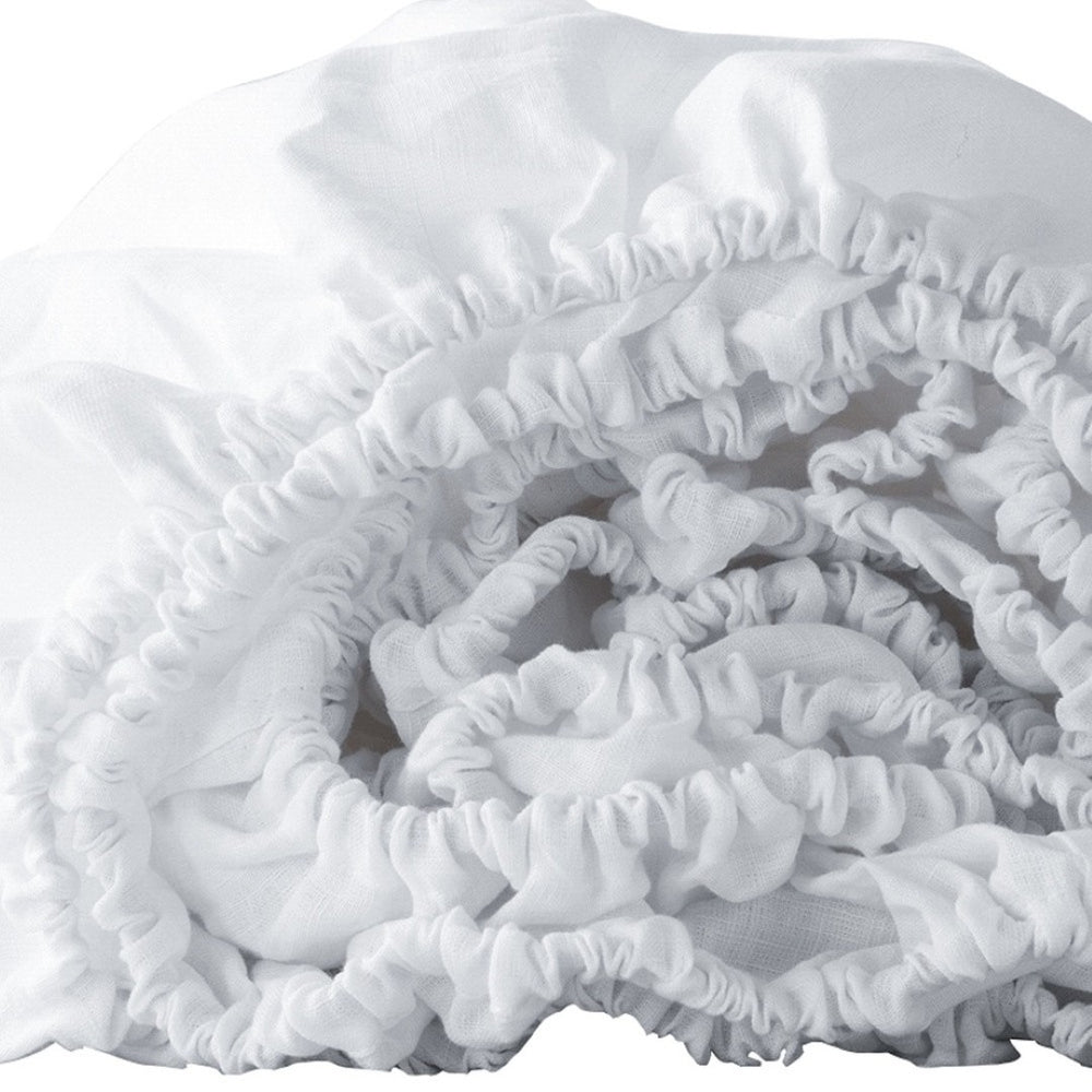 HomeRoots Cloud Linen Queen Fitted Sheet - Luxurious, Breathable Comfort with Deep Pockets for a Perfect Fit White 520793