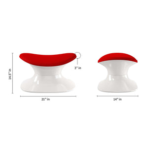 Homeroots 21" Red And White Wool And Fiberglass Contempo Footstool Ottoman   520802