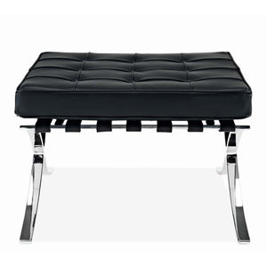 Homeroots 24" Black Genuine Leather And Silver Tufted Footstool Ottoman   520803
