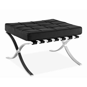 Homeroots 24" Black Genuine Leather And Silver Tufted Footstool Ottoman   520803