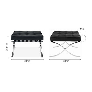 Homeroots 24" Black Genuine Leather And Silver Tufted Footstool Ottoman   520803