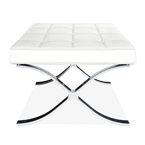 Homeroots 24" White Genuine Leather And Silver Tufted Footstool Ottoman   520804