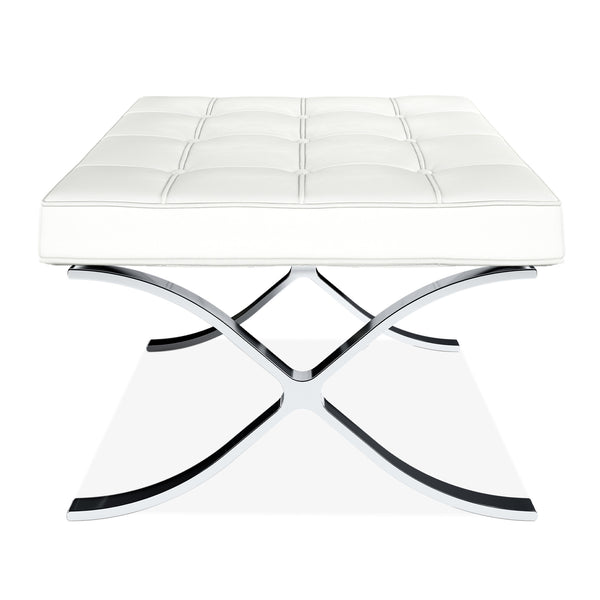 Homeroots 24" White Genuine Leather And Silver Tufted Footstool Ottoman   520804