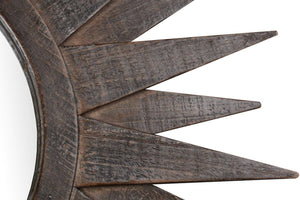 Homeroots 30" Brown Sunburst Wood Framed Accent Mirror  Wood 520807