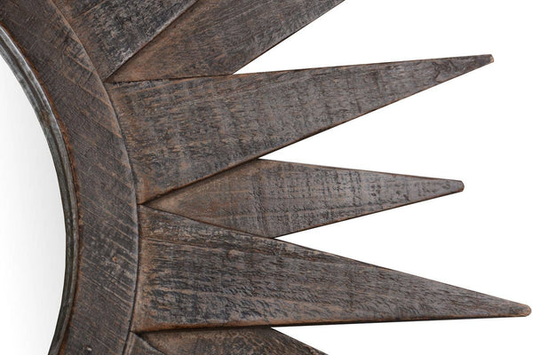 Homeroots 30" Brown Sunburst Wood Framed Accent Mirror  Wood 520807