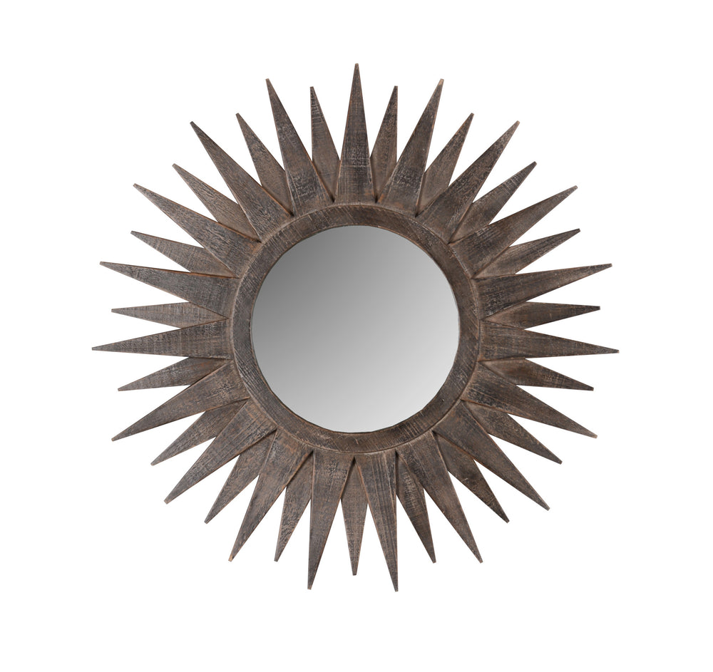 Homeroots 30" Brown Sunburst Wood Framed Accent Mirror  Wood 520807