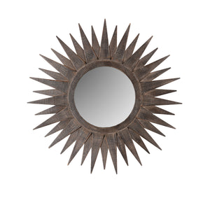 Homeroots 30" Brown Sunburst Wood Framed Accent Mirror  Wood 520807