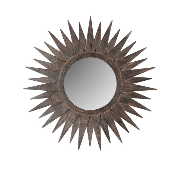 Homeroots 30" Brown Sunburst Wood Framed Accent Mirror  Wood 520807