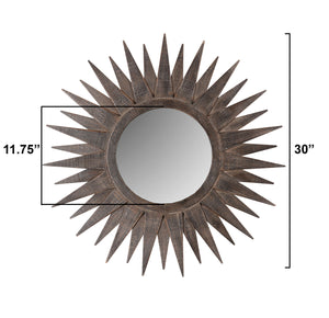 Homeroots 30" Brown Sunburst Wood Framed Accent Mirror  Wood 520807