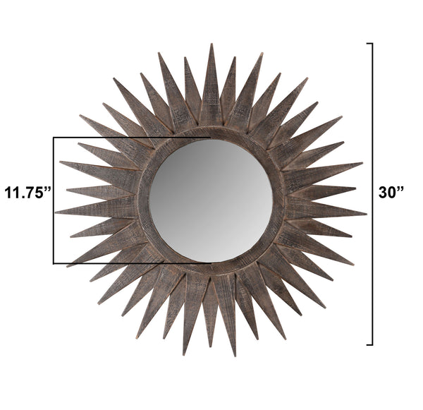 Homeroots 30" Brown Sunburst Wood Framed Accent Mirror  Wood 520807
