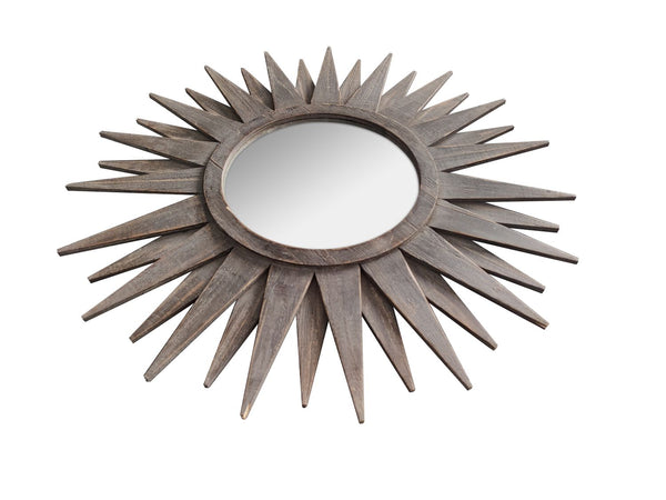 Homeroots 30" Brown Sunburst Wood Framed Accent Mirror  Wood 520807