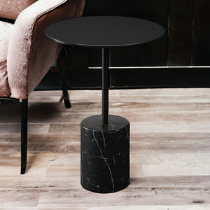 Homeroots 20" Black Steel And Marble Round End Table   520840