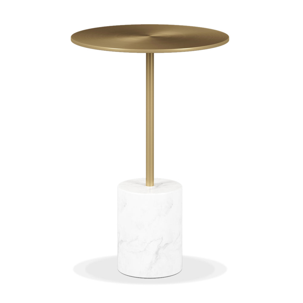 Homeroots 20" White And Gold Steel And Marble Round End Table   520841